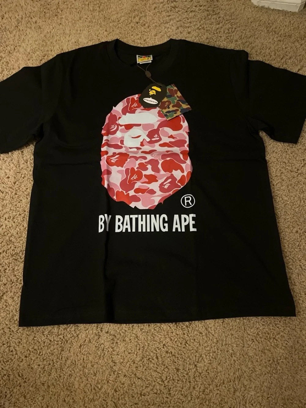 Bape Black Tee with Yellow & Pink Camo Ape Graphics